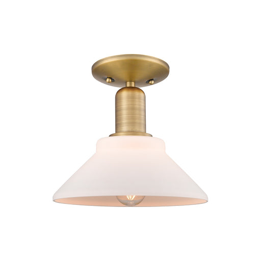 Innovations Orwell 8in 1-Light Semi-Flush Mount | Industrial Brushed Brass and Matte White Glass | Kitchen & Hallway | 8.38 x 8.5 in | Model 716-1C-BB-G131