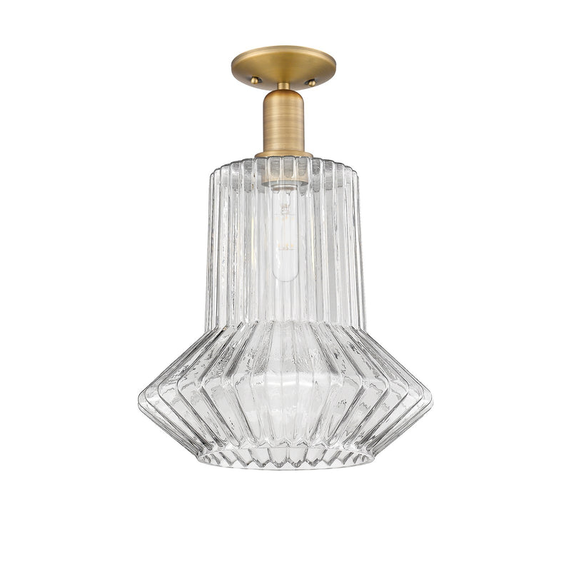 Innovations Springwater 12in 1-Light Semi-Flush Mount | Industrial Brushed Brass Steel and Clear Fluted Glass | Entryway & Hallway | Model 716-1C-BB-G212