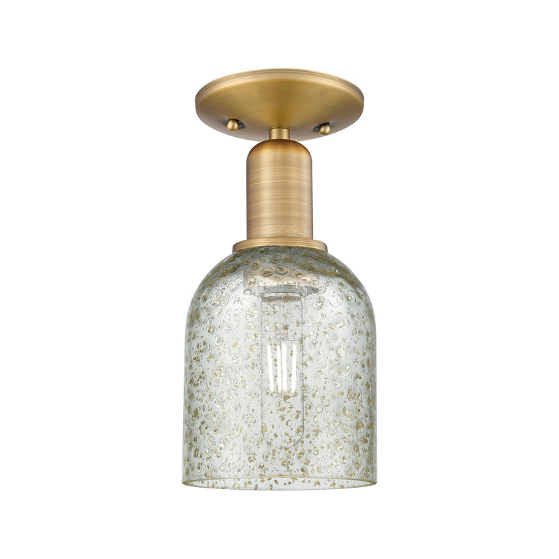 Innovations Caledonia 5in 1-Light Semi-Flush Mount | Industrial Brushed Brass and Mica Glass | Entryway & Hallway | 5 x 5 x 10.5 in | Model 716-1C-BB-G259