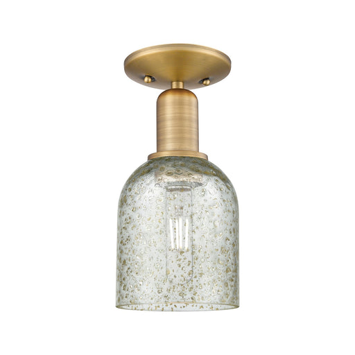 Innovations Caledonia 5in 1-Light Semi-Flush Mount | Industrial Brushed Brass and Mica Glass | Entryway & Hallway | 5 x 5 x 10.5 in | Model 716-1C-BB-G259