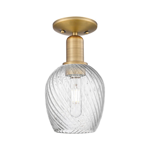 Innovations Salina 6in 1-Light Semi-Flush Mount | Industrial Brushed Brass Steel and Clear Spiral Fluted Glass | Entryway & Hallway | Model 716-1C-BB-G292