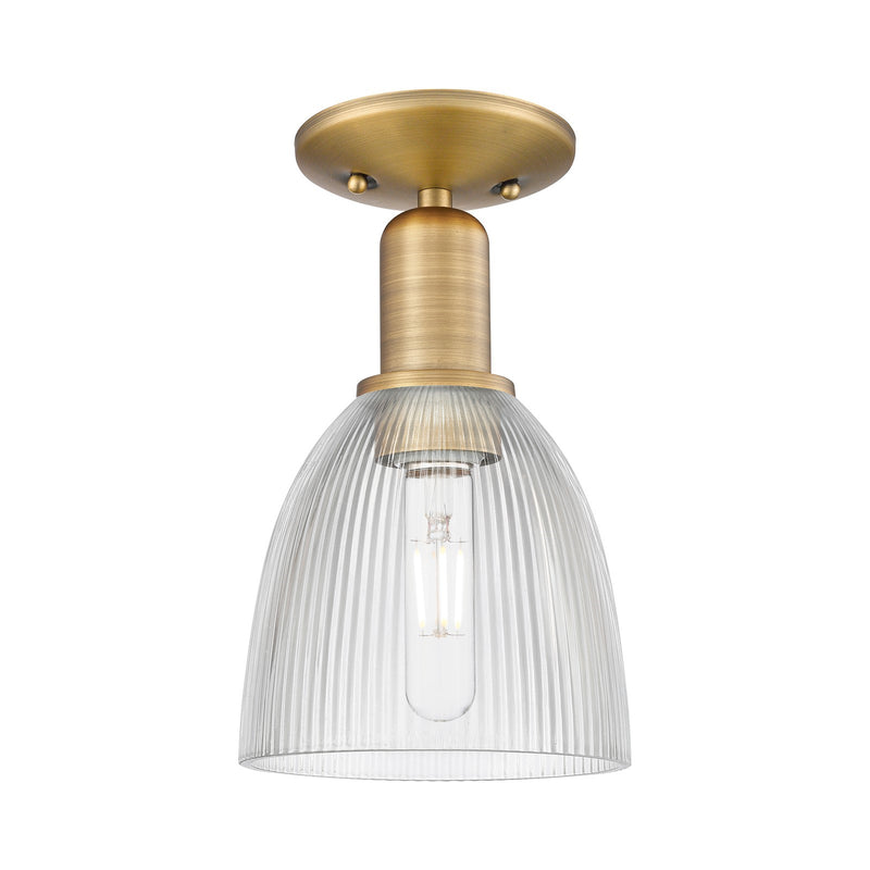 Innovations Castile 6in 1-Light Semi-Flush Mount | Industrial Brushed Brass Steel and Clear Glass Dome | Entryway & Hallway | 6 x 6 | Model 716-1C-BB-G382