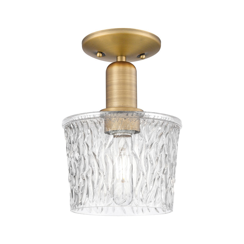 Innovations Niagara 1-Light 6.5in Semi-Flush Mount | Industrial Brushed Brass and Clear Textured Glass | Hallway & Entryway | 6.5 x | Model 716-1C-BB-G402