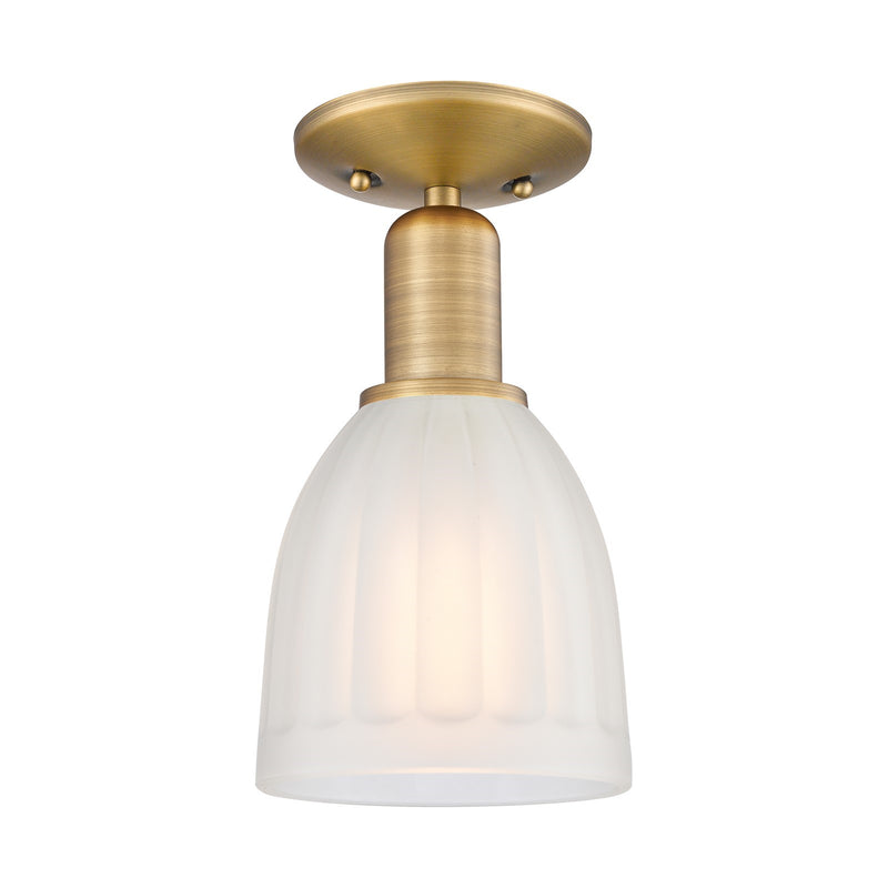 Innovations Brookfield 6in 1-Light Semi-Flush Mount | Industrial Brushed Brass Steel and White Frosted Ribbed Glass | Kitchen & | Model 716-1C-BB-G441