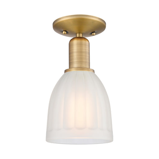 Innovations Brookfield 6in 1-Light Semi-Flush Mount | Industrial Brushed Brass Steel and White Frosted Ribbed Glass | Kitchen & | Model 716-1C-BB-G441
