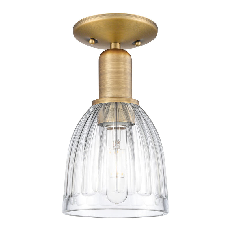 Innovations Brookfield 6in 1-Light Semi-Flush Mount | Industrial Brushed Brass Steel and Clear Ribbed Glass | Entryway & Hallway | Model 716-1C-BB-G442