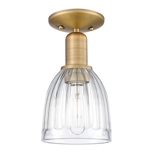 Innovations Brookfield 6in 1-Light Semi-Flush Mount | Industrial Brushed Brass Steel and Clear Ribbed Glass | Entryway & Hallway | Model 716-1C-BB-G442