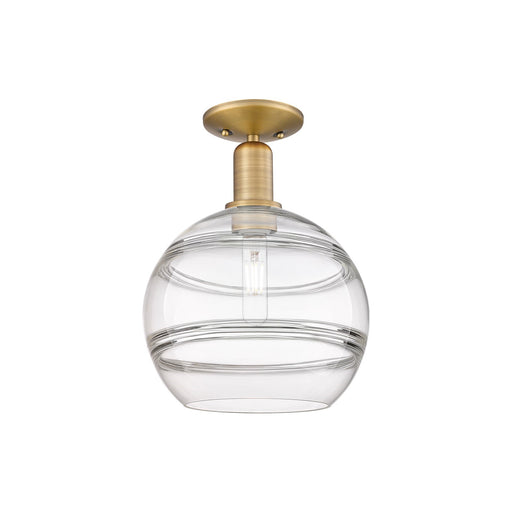 Innovations Rochester 10in 1-Light Semi-Flush Mount | Industrial Brushed Brass Steel and Clear Glass | Entryway & Hallway | 10 | Model 716-1C-BB-G556-10CL