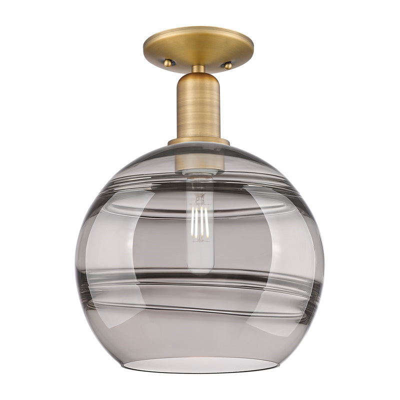 Innovations Rochester 10in 1-Light Semi-Flush Mount | Industrial Brushed Brass and Light Smoked Glass | Entryway & Hallway | Model 716-1C-BB-G556-10SM