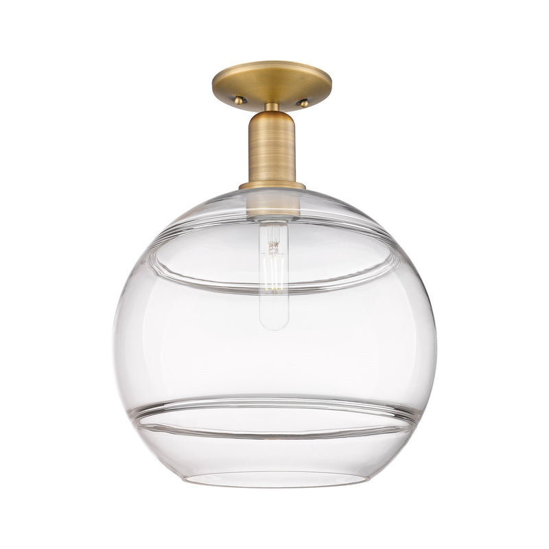 Innovations Rochester 12in 1-Light Semi-Flush Mount | Industrial Brushed Brass Steel and Clear Glass | Entryway & Hallway | 12 | Model 716-1C-BB-G556-12CL