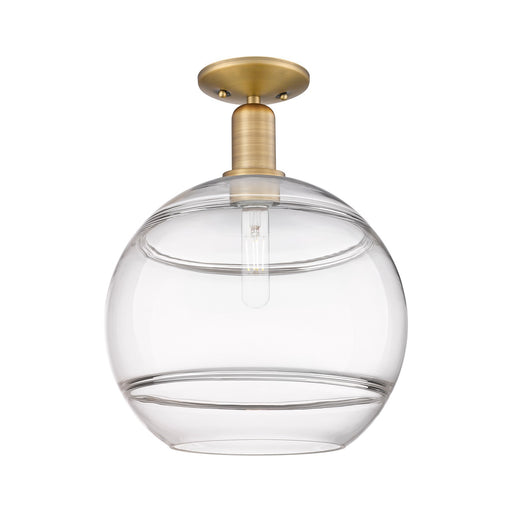 Innovations Rochester 12in 1-Light Semi-Flush Mount | Industrial Brushed Brass Steel and Clear Glass | Entryway & Hallway | 12 | Model 716-1C-BB-G556-12CL