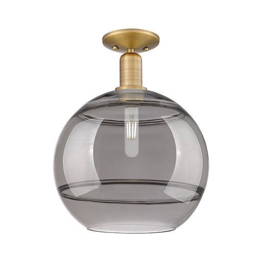 Innovations Rochester 12in 1-Light Semi-Flush Mount | Industrial Brushed Brass and Light Smoked Glass | Entryway & Hallway | Model 716-1C-BB-G556-12SM