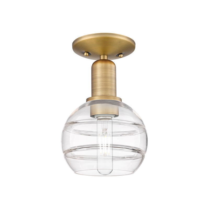 Innovations Rochester 6in 1-Light Semi-Flush Mount | Industrial Brushed Brass Steel and Clear Glass | Entryway & Hallway | 5.88 | Model 716-1C-BB-G556-6CL