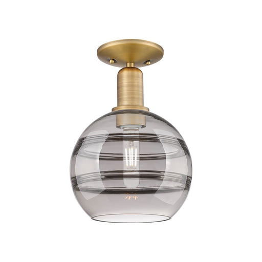 Innovations Rochester 8in 1-Light Semi-Flush Mount | Industrial Brushed Brass Steel and Light Smoke Glass | Entryway & Hallway | Model 716-1C-BB-G556-8SM