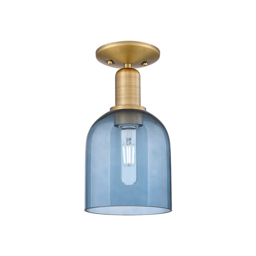 Innovations Bella 5.5in 1-Light Semi-Flush Mount | Industrial Brushed Brass Steel and Blue Glass | Entryway & Hallway | 5.5 x | Model 716-1C-BB-G558-6BL