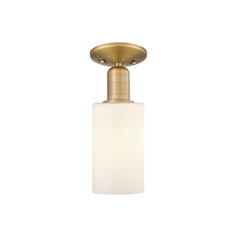 Innovations Clymer 4in 1-Light Semi-Flush Mount | Industrial Brushed Brass Steel and Matte White Glass | Entryway & Hallway | 3.88 | Model 716-1C-BB-G801