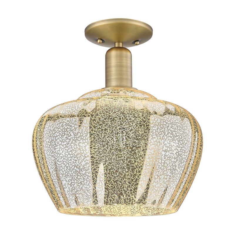 Innovations Fenton 11in 1-Light Semi-Flush Mount | Industrial Brushed Brass Steel and Mercury Ribbed Glass | Entryway & Hallway | Model 716-1C-BB-G96-L