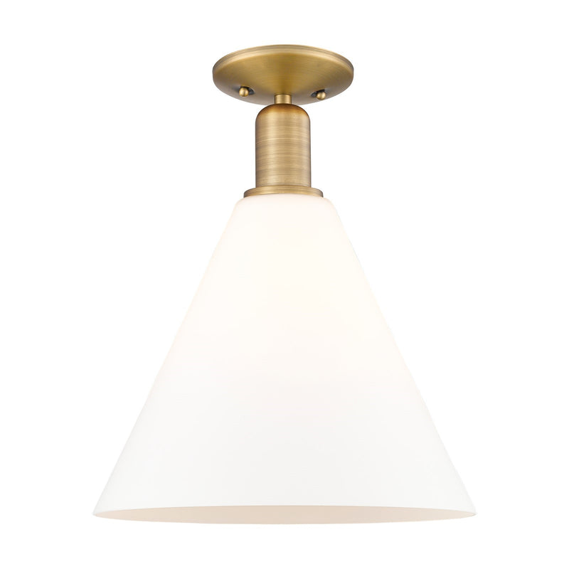 Innovations Berkshire Glass 12in 1-Light Semi-Flush Mount | Industrial Brushed Brass and Matte White Glass | Entryway & Hallway | Model 716-1C-BB-GBC-121