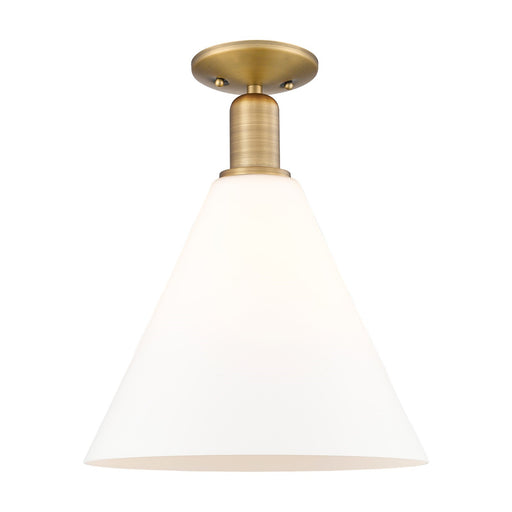 Innovations Berkshire Glass 12in 1-Light Semi-Flush Mount | Industrial Brushed Brass and Matte White Glass | Entryway & Hallway | Model 716-1C-BB-GBC-121