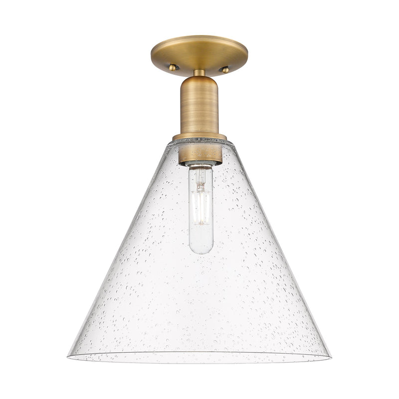 Innovations Berkshire Glass 12in 1-Light Semi-Flush Mount | Industrial Brushed Brass and Seedy Glass | Entryway & Hallway | 12 x | Model 716-1C-BB-GBC-124