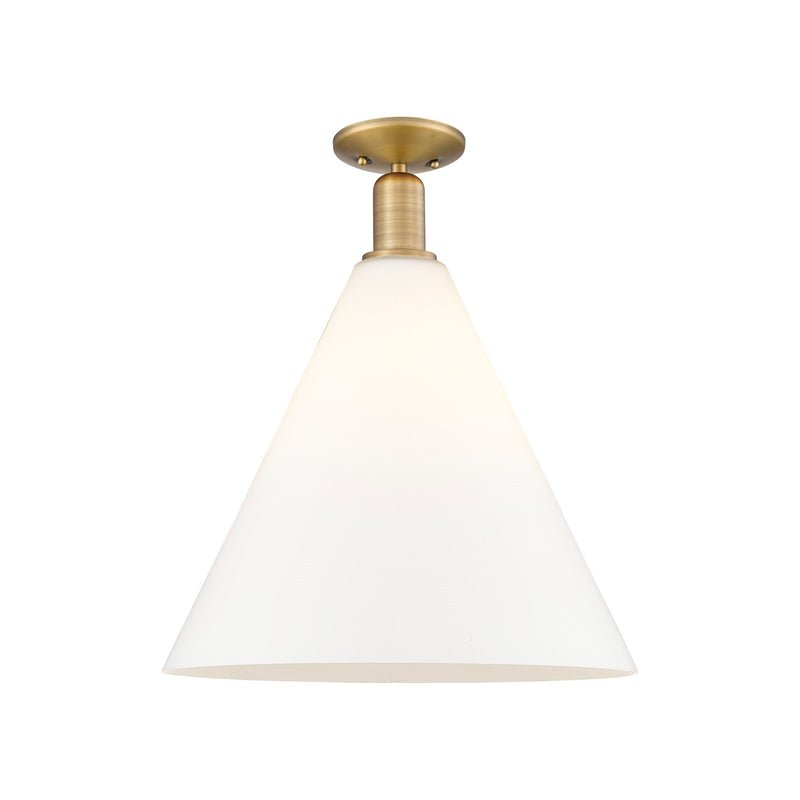 Innovations Berkshire Glass 16in 1-Light Semi-Flush Mount | Industrial Brushed Brass Steel and Matte White Glass | Entryway & | Model 716-1C-BB-GBC-161