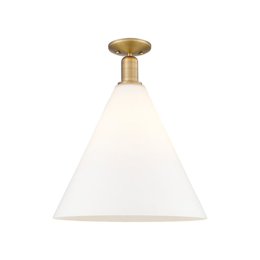 Innovations Berkshire Glass 16in 1-Light Semi-Flush Mount | Industrial Brushed Brass Steel and Matte White Glass | Entryway & | Model 716-1C-BB-GBC-161