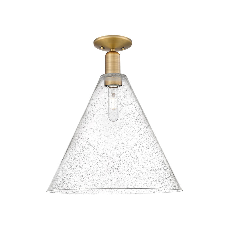Innovations Berkshire Glass 16in 1-Light Semi-Flush Mount | Industrial Brushed Brass Steel and Seedy Glass | Entryway & Hallway | Model 716-1C-BB-GBC-164