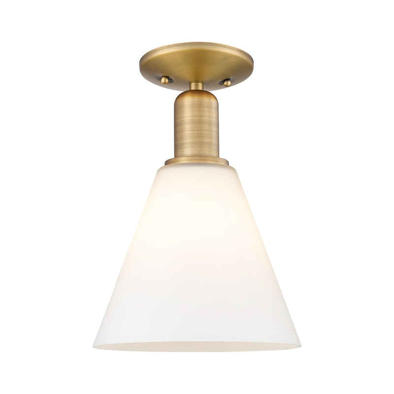 Innovations Berkshire Glass 8in 1-Light Semi-Flush | Industrial Brushed Brass Steel and Matte White Glass | Kitchen & Bathroom | Model 716-1C-BB-GBC-81