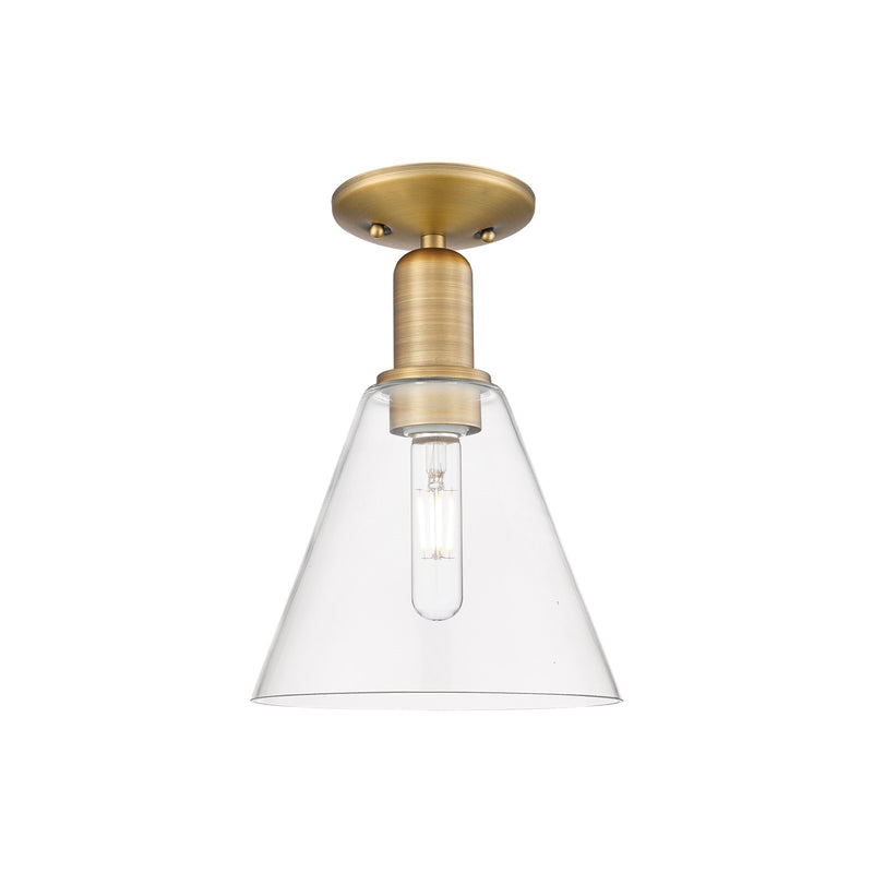 Innovations Berkshire Glass 8in 1-Light Semi-Flush | Industrial Brushed Brass and Clear Glass | Entryway & Hallway | 8 x 8 x 11.5 | Model 716-1C-BB-GBC-82
