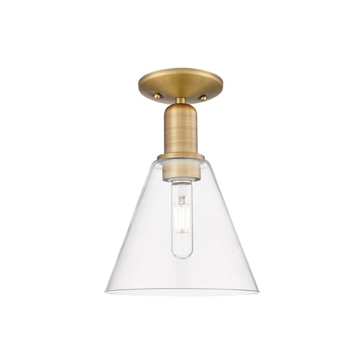 Innovations Berkshire Glass 8in 1-Light Semi-Flush | Industrial Brushed Brass and Clear Glass | Entryway & Hallway | 8 x 8 x 11.5 | Model 716-1C-BB-GBC-82