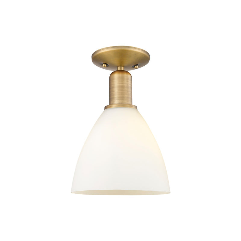 Innovations Bristol 7.5in 1-Light Semi-Flush Mount | Industrial Brushed Brass and Matte White Glass | Kitchen & Bathroom Damp | Model 716-1C-BB-GBD-751