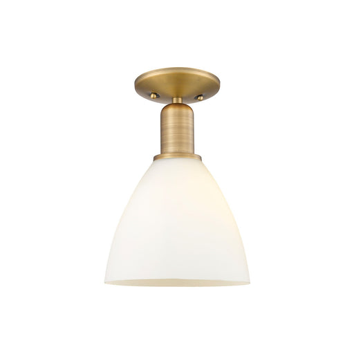 Innovations Bristol 7.5in 1-Light Semi-Flush Mount | Industrial Brushed Brass and Matte White Glass | Kitchen & Bathroom Damp | Model 716-1C-BB-GBD-751
