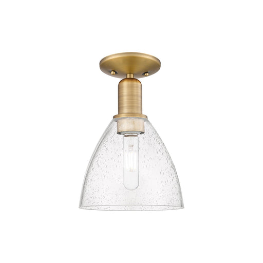 Innovations Bristol 8in 1-Light Semi-Flush Mount | Industrial Brushed Brass Steel and Seedy Glass Dome | Entryway & Hallway | Model 716-1C-BB-GBD-754