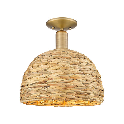 Innovations Woven Rattan 12in 1-Light Semi-Flush Mount | Industrial Brushed Brass and Natural Fiber Shade | Kitchen & Hallway | Model 716-1C-BB-RBD-12-NAT
