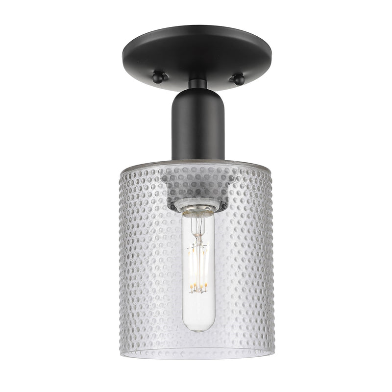 Innovations Cobbleskill 5in 1-Light Semi-Flush Mount | Industrial Modern Matte Black Steel and Clear Glass | Entryway & Hallway | 5 | Model 716-1C-BK-G112