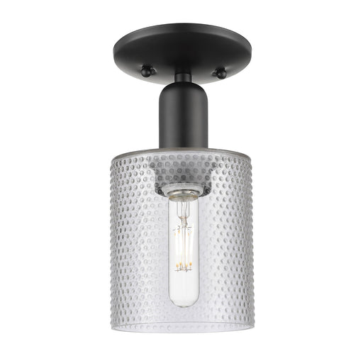 Innovations Cobbleskill 5in 1-Light Semi-Flush Mount | Industrial Modern Matte Black Steel and Clear Glass | Entryway & Hallway | 5 | Model 716-1C-BK-G112
