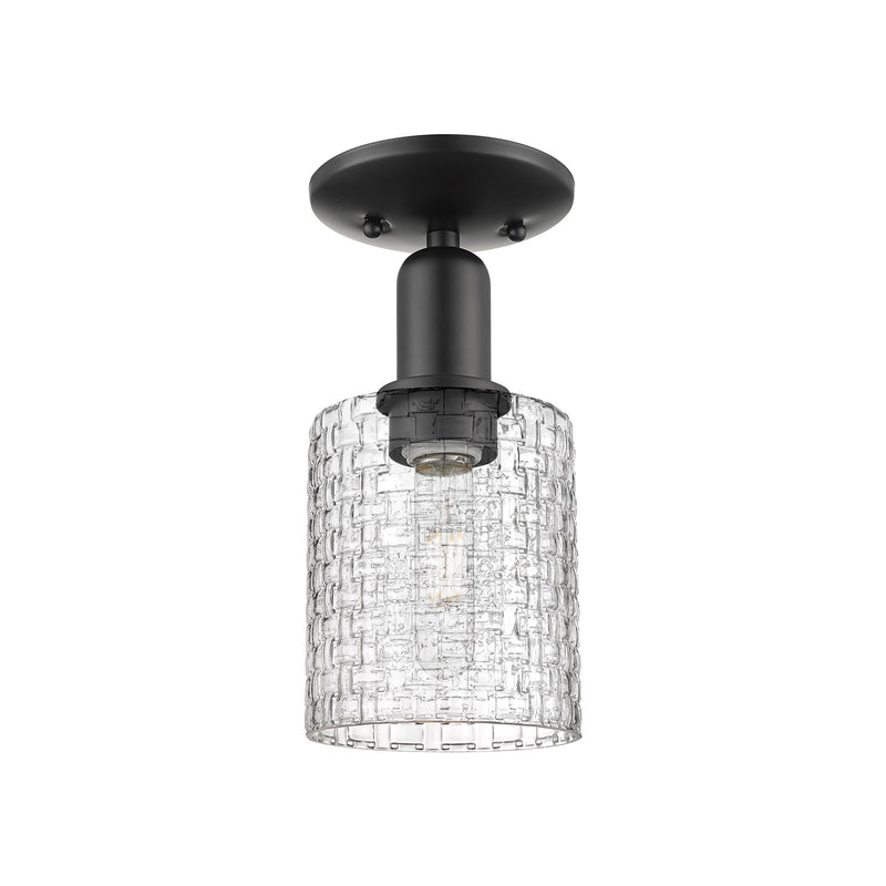 Innovations Cobbleskill 5in 1-Light Semi-Flush Mount | Industrial Matte Black Steel and Clear Basket Weave Glass | Hallway & | Model 716-1C-BK-G112C-5CL