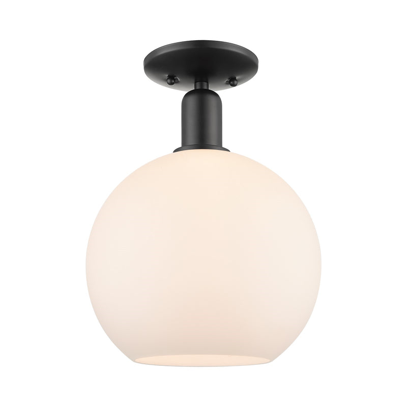 Innovations Athens 10in 1-Light Semi-Flush Mount | Industrial Matte Black Steel and Matte White Glass | Entryway & Hallway | 10 | Model 716-1C-BK-G121-10