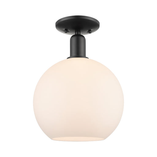 Innovations Athens 10in 1-Light Semi-Flush Mount | Industrial Matte Black Steel and Matte White Glass | Entryway & Hallway | 10 | Model 716-1C-BK-G121-10