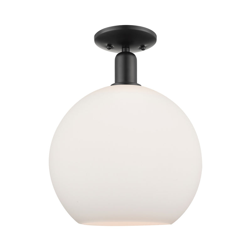 Innovations Athens 12in 1-Light Semi-Flush Mount | Industrial Matte Black Steel and Matte White Glass | Kitchen & Hallway | Model 716-1C-BK-G121-12