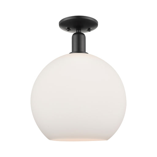 Innovations Athens 12in 1-Light Semi-Flush Mount | Industrial Matte Black Steel and Matte White Glass | Kitchen & Hallway | Model 716-1C-BK-G121-12