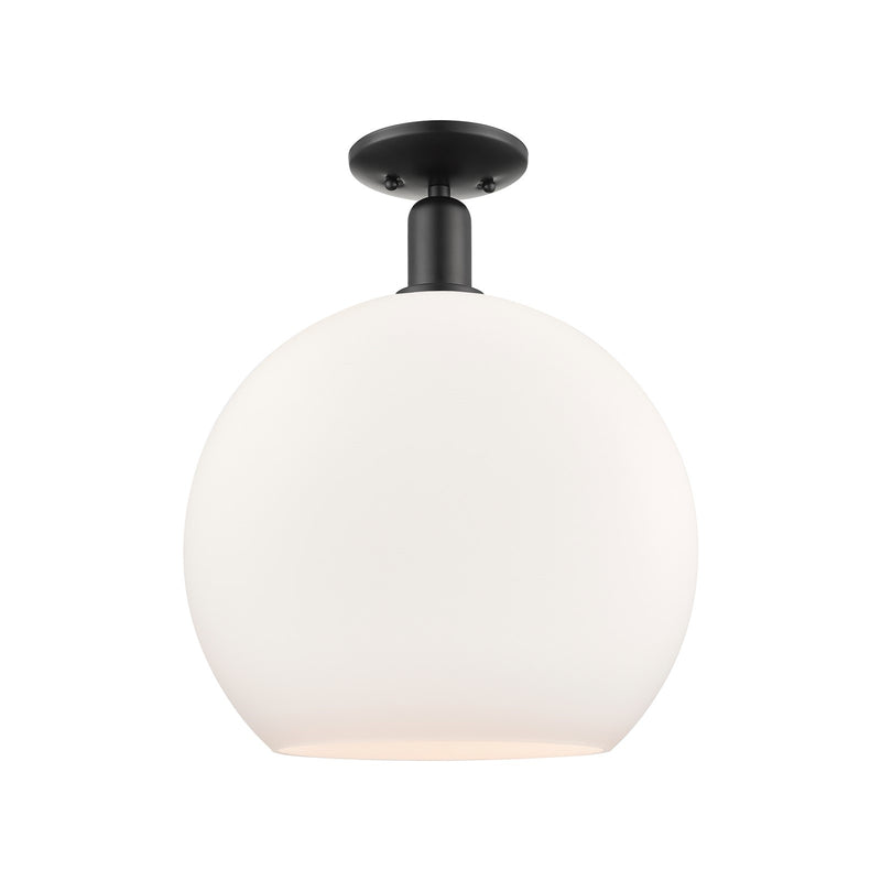 Innovations Athens 14in 1-Light Semi-Flush Mount | Industrial Matte Black Steel and Matte White Glass | Entryway & Hallway | Model 716-1C-BK-G121-14