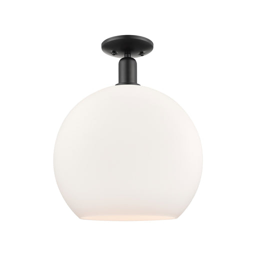 Innovations Athens 14in 1-Light Semi-Flush Mount | Industrial Matte Black Steel and Matte White Glass | Entryway & Hallway | Model 716-1C-BK-G121-14
