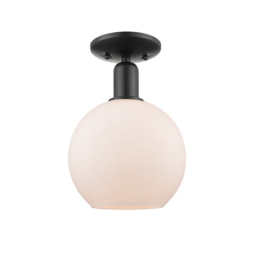 Innovations Athens 8in 1-Light Semi-Flush Mount | Industrial Matte Black Steel and Matte White Glass | Kitchen & Hallway | 8 x 8 | Model 716-1C-BK-G121-8