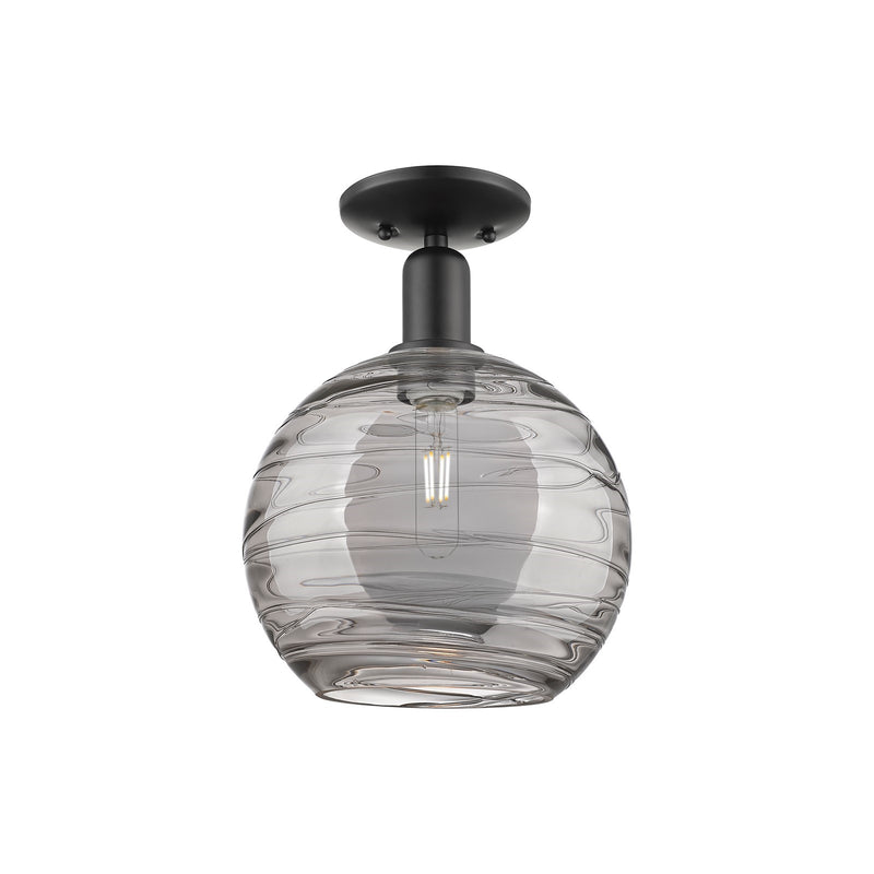 Innovations Athens Deco Swirl 10in 1-Light Semi-Flush Mount | Industrial Matte Black Steel and Light Smoke Glass | Entryway & | Model 716-1C-BK-G1213-10SM