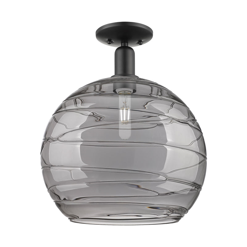 Innovations Athens Deco Swirl 14in 1-Light Semi-Flush Mount | Industrial Matte Black Steel and Clear Deco Swirl Glass | Model 716-1C-BK-G1213-14CL