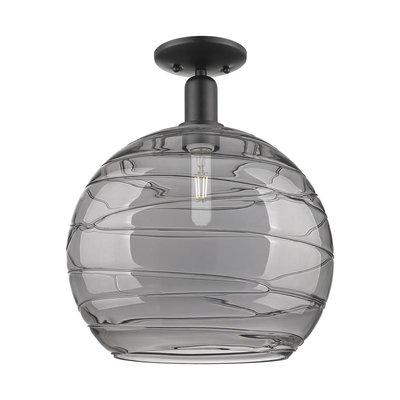 Innovations Athens Deco Swirl 14in 1-Light Semi-Flush Mount | Industrial Matte Black Steel and Light Smoke Glass | Entryway & | Model 716-1C-BK-G1213-14SM