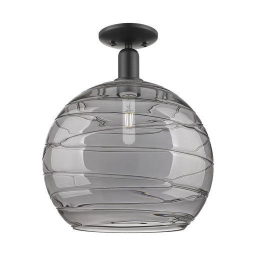 Innovations Athens Deco Swirl 14in 1-Light Semi-Flush Mount | Industrial Matte Black Steel and Light Smoke Glass | Entryway & | Model 716-1C-BK-G1213-14SM