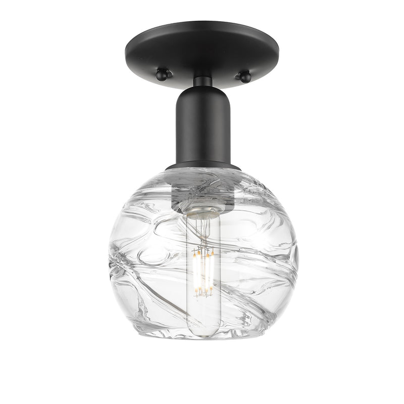 Innovations Athens Deco Swirl 6in 1-Light Semi-Flush Mount | Industrial Matte Black Steel and Clear Deco Swirl Glass | Model 716-1C-BK-G1213-6CL