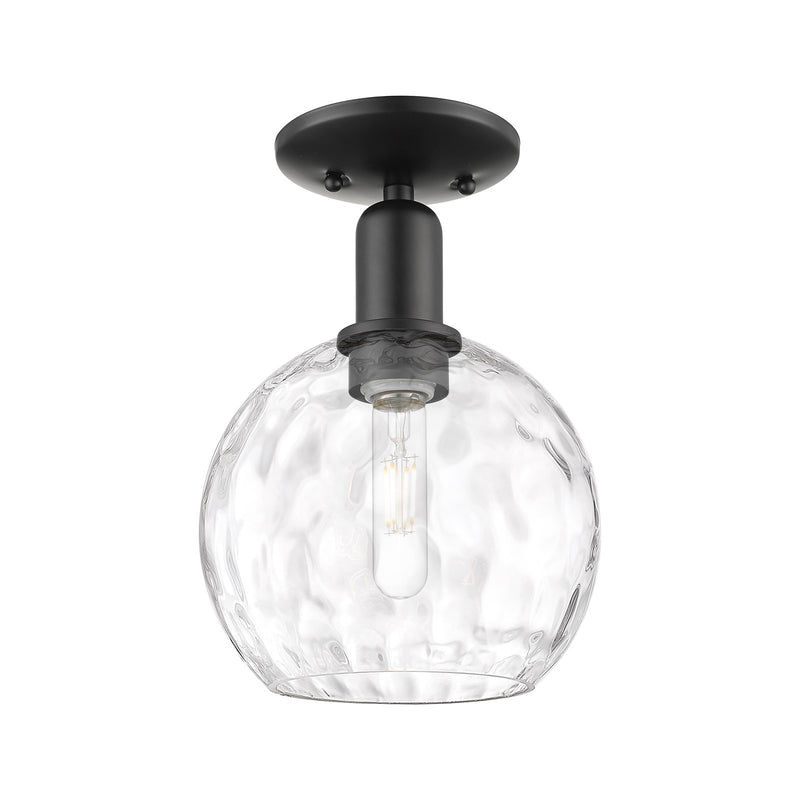 Innovations Athens 8in 1-Light Semi-Flush Mount | Industrial Matte Black Steel and Clear Water Glass | Damp-Rated Hallway & | Model 716-1C-BK-G1215-8